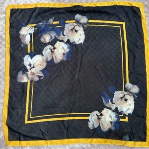 a new day Black Square Scarf with Yellow Border and Floral Detail 24”